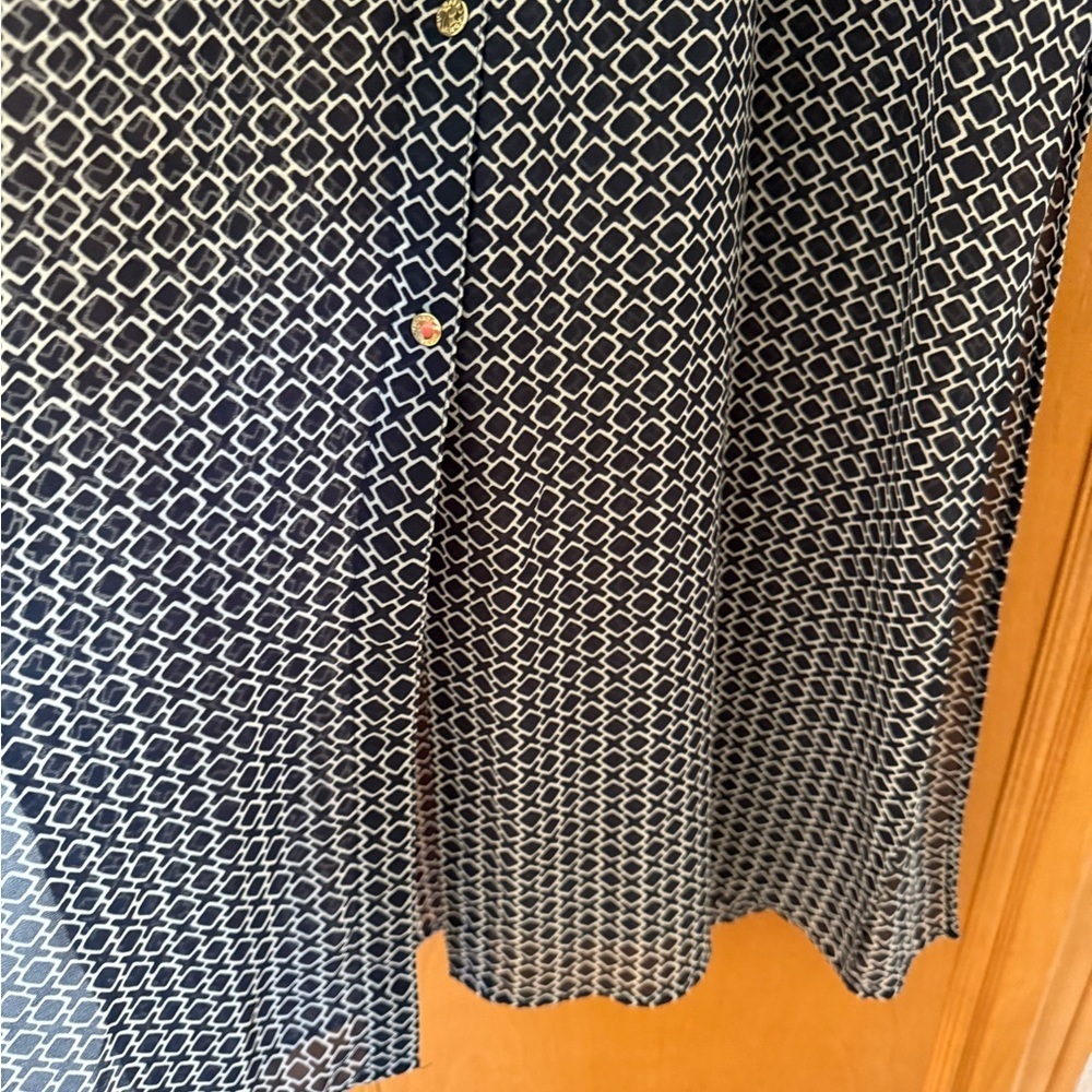 Michael Kors Navy Blue and White Button-Down Cover Up Maxi Dress - Picture 5 of 6